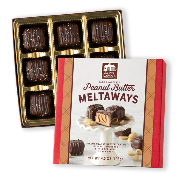 Box of Long Grove Peanut Butter Meltaways with packaging on a white background