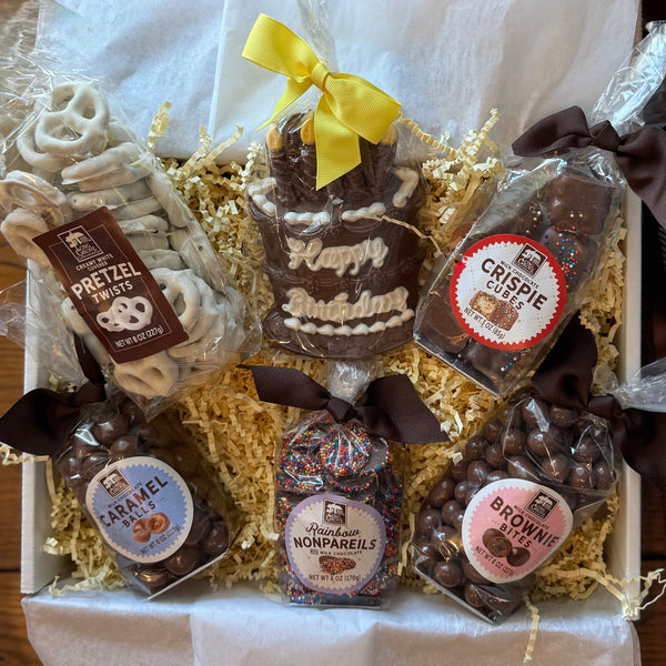 Birthday, Thank You, Holiday, Seasonal, 
Milk chocolate, Caramel, Brownie, Pretzel