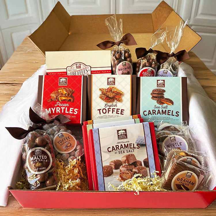 A special collection of chocolates, snacks, and caramels. 